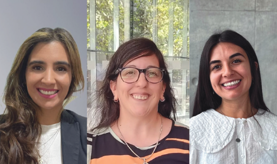 Fotografía de Mayra Candiota con María José Feijó y Sheyla González